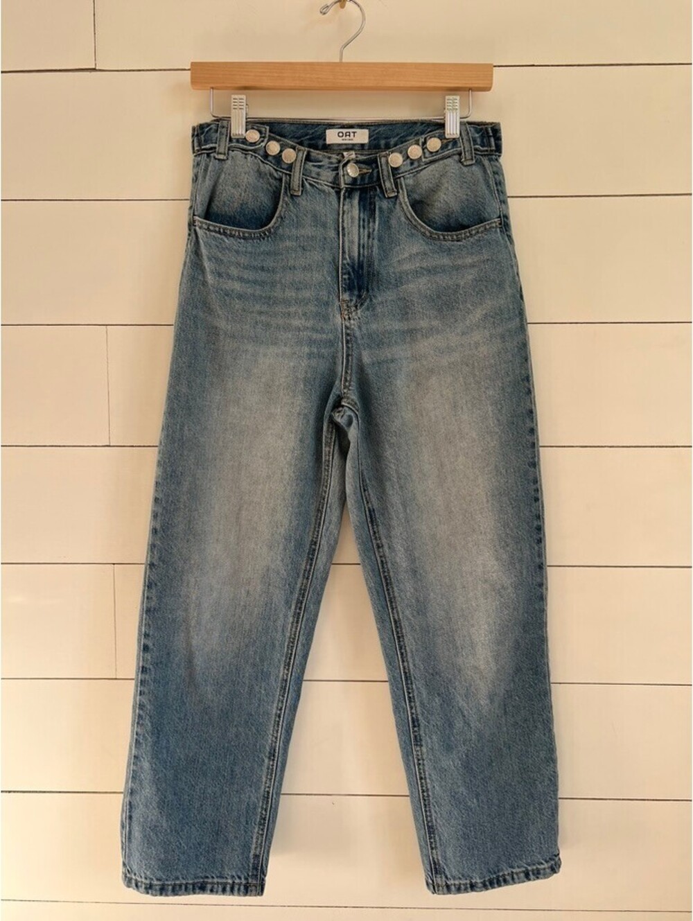 OAT Stonewash Jeans Women's Size 27 Rigid 100% Cotton Straight-Leg 90s Inspired